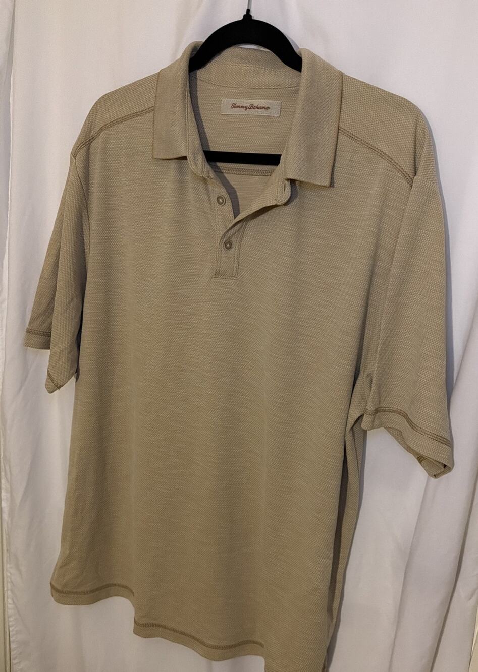 Tommy Bahama Mens Short Sleeve Polo Shirt, Size XL Beige 3 button, Collared